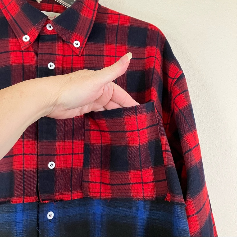 Sugarfox Patchwork Plaid Flannel Button Up Shirt … - image 8